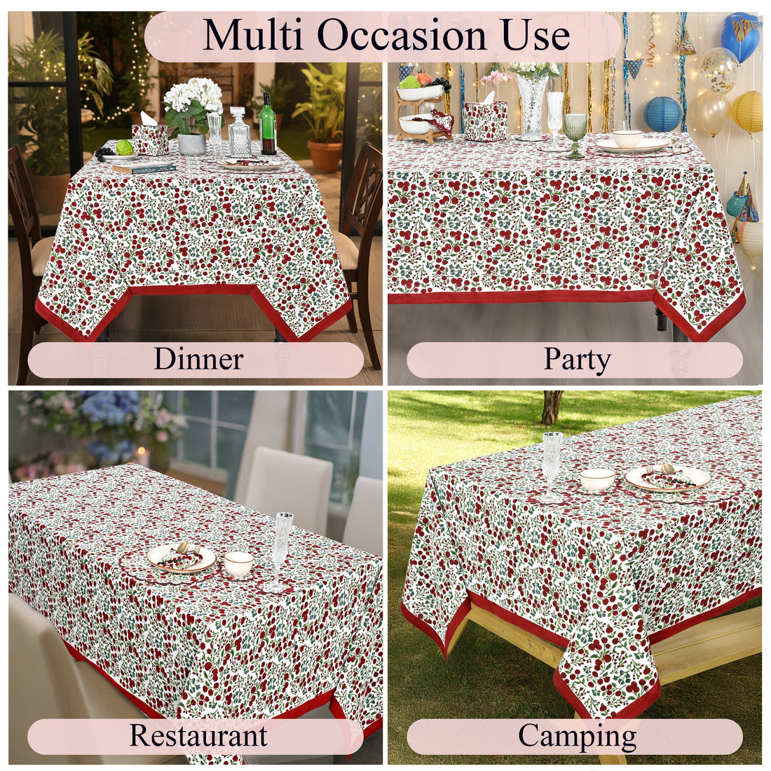Garnet Red Square & Rectangle Tablecloth Ridhi Block Print