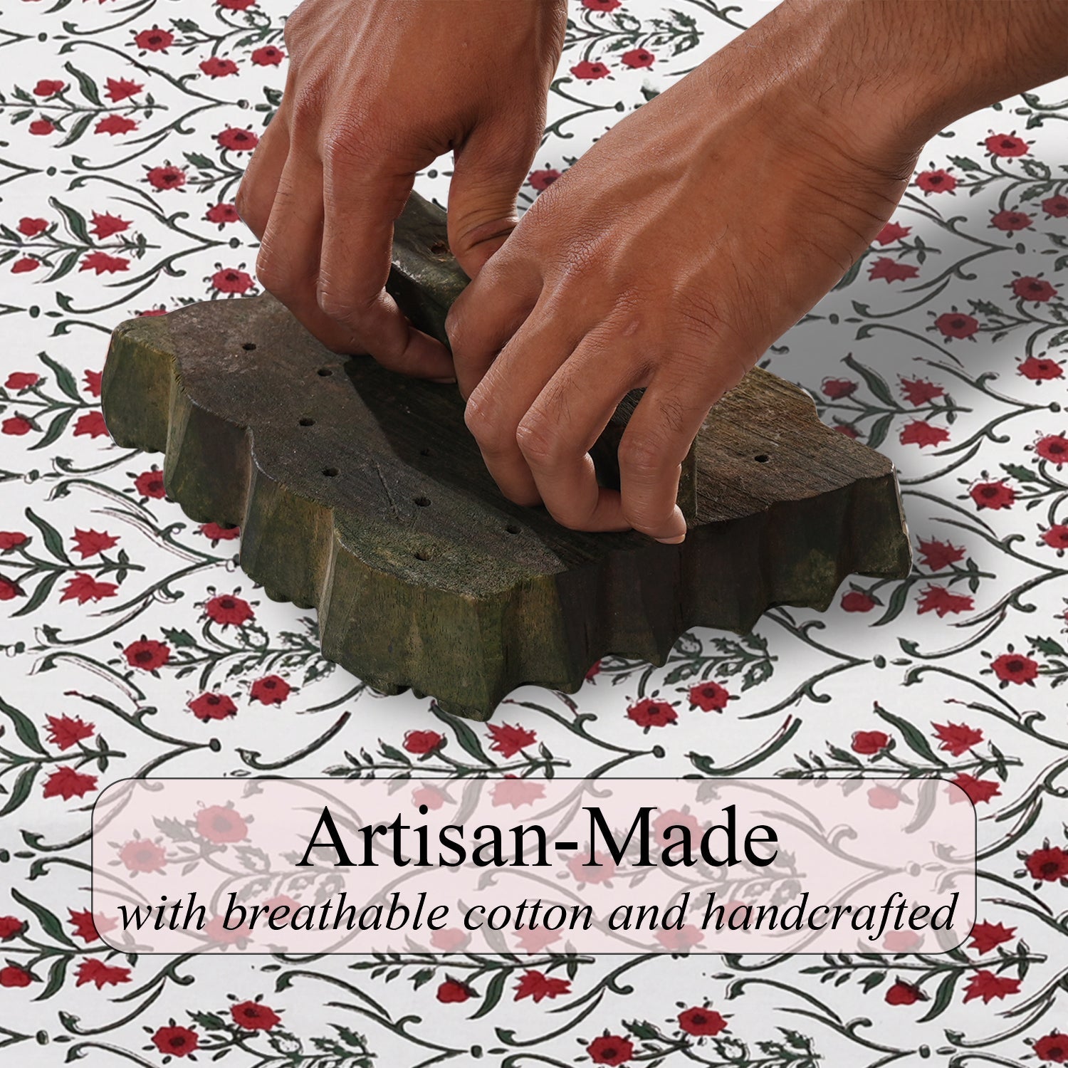 Ruby Red Emerald Green Rectangle Tablecloth Ridhi Block Print