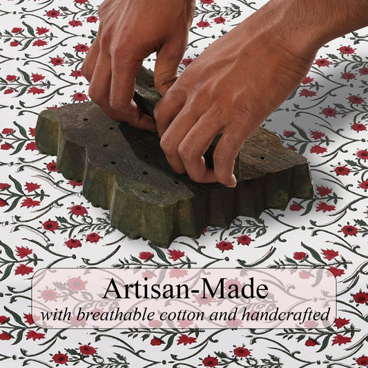 Ruby Red Emerald Green Rectangle Tablecloth Ridhi Block Print