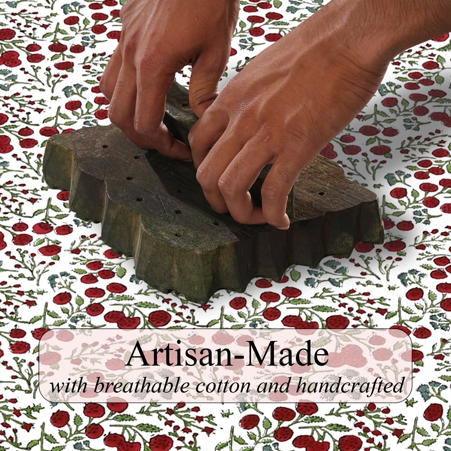 Garnet Red Rectangle Tablecloth Ridhi Block Print
