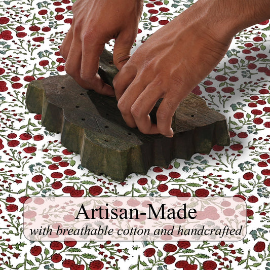 Garnet Red Rectangle Tablecloth Ridhi Block Print