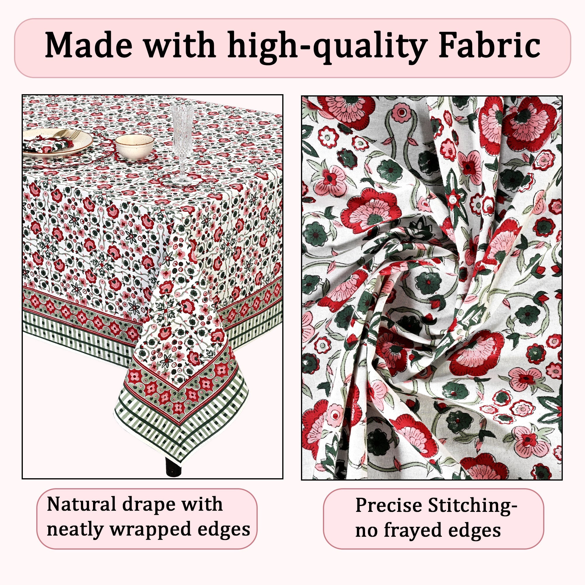 Apple Red & green Square & Rectangle Tablecloth Ridhi Block Print