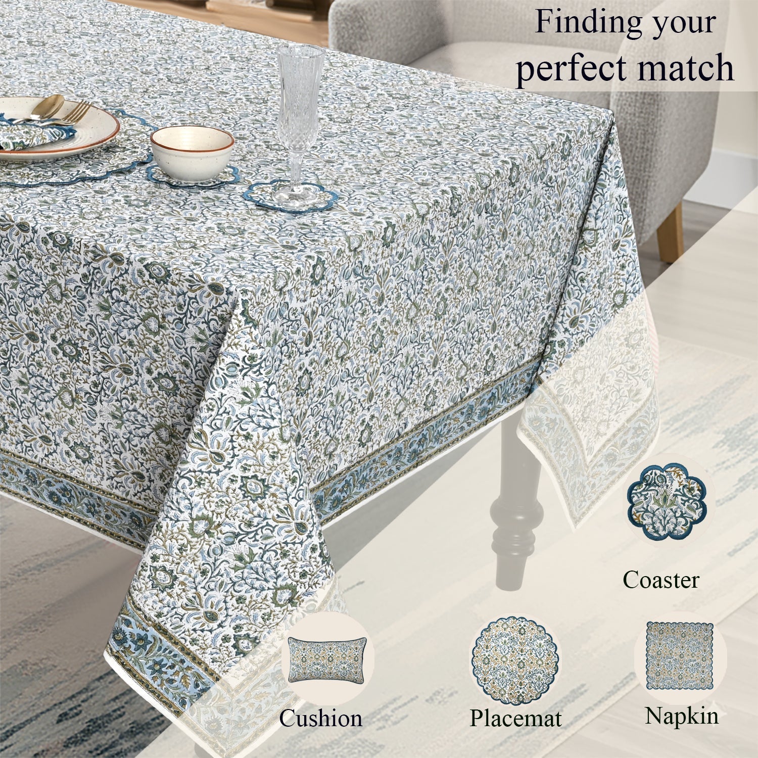 Indigo Blue Square & Rectangle Tablecloth Ridhi Block Print
