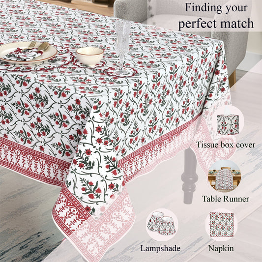 Ruby Red Emerald Green Rectangle Tablecloth Ridhi Block Print