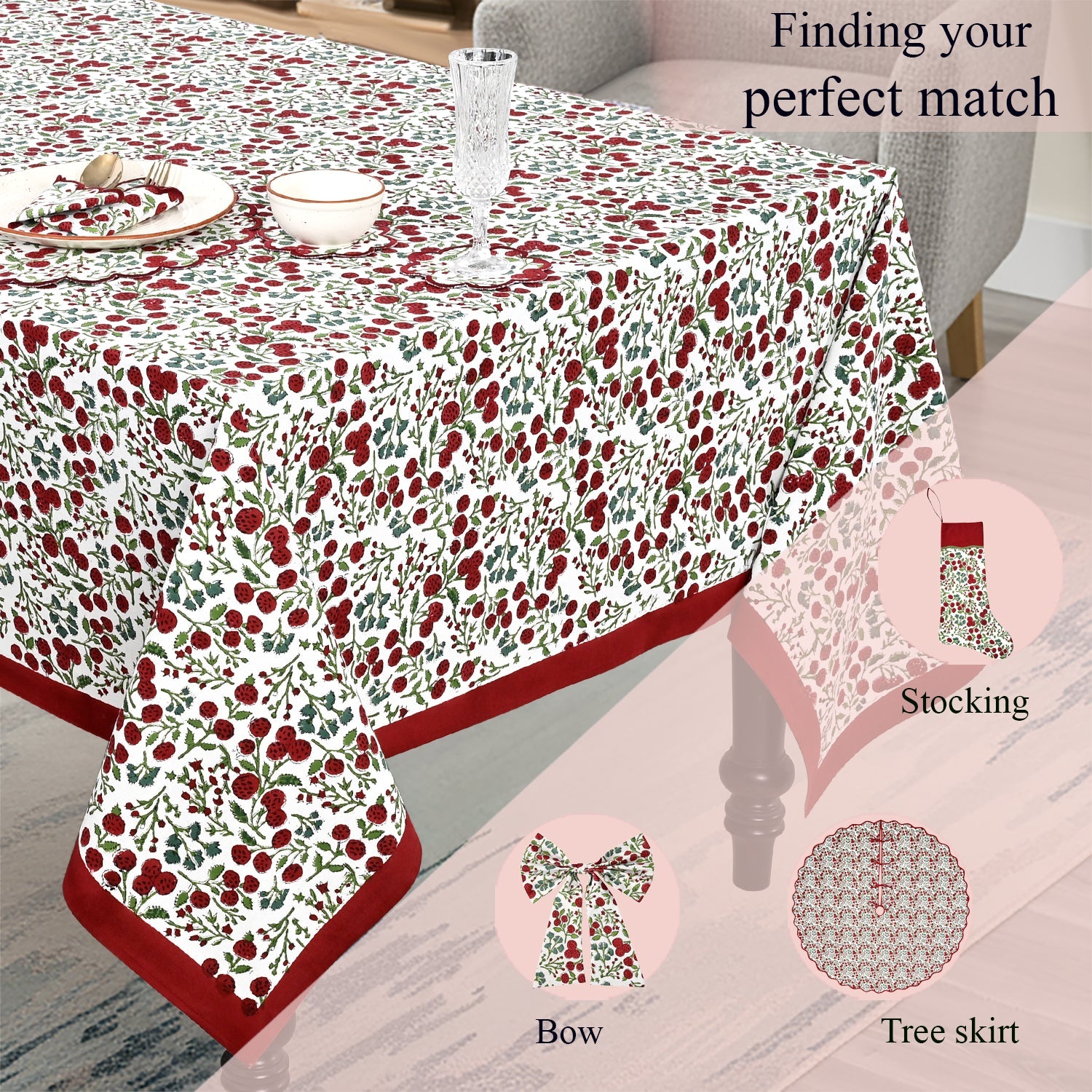 Garnet Red Rectangle Tablecloth Ridhi Block Print