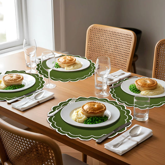 Green Scalloped Embroidery Round Placemat Ridhi Block Print