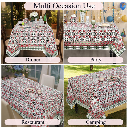 Apple Red & green Square & Rectangle Tablecloth Ridhi Block Print