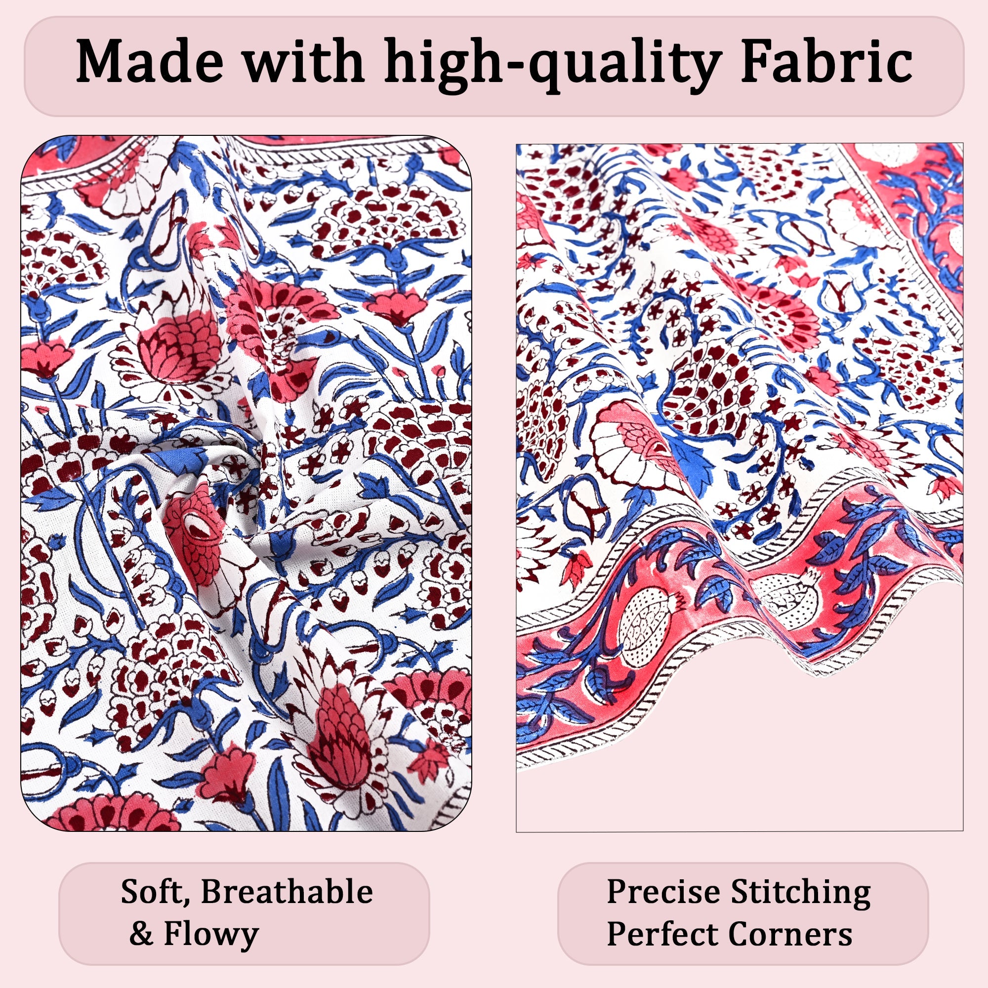 Pigeon Blue and Flamingo Pink Border Napkins Ridhi Block Print