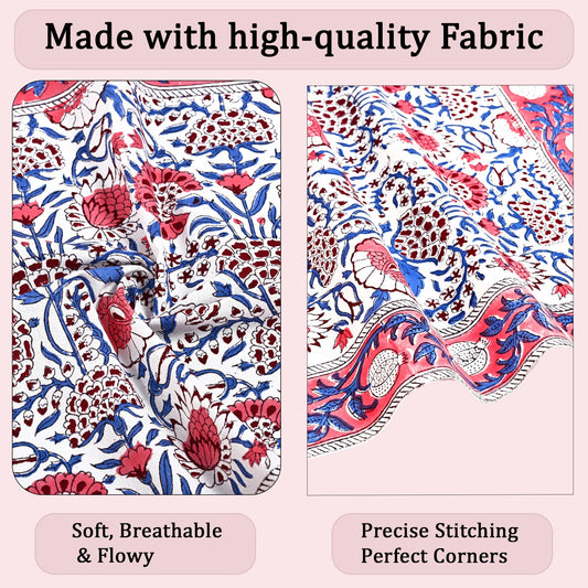 Pigeon Blue and Flamingo Pink Border Napkins Ridhi Block Print