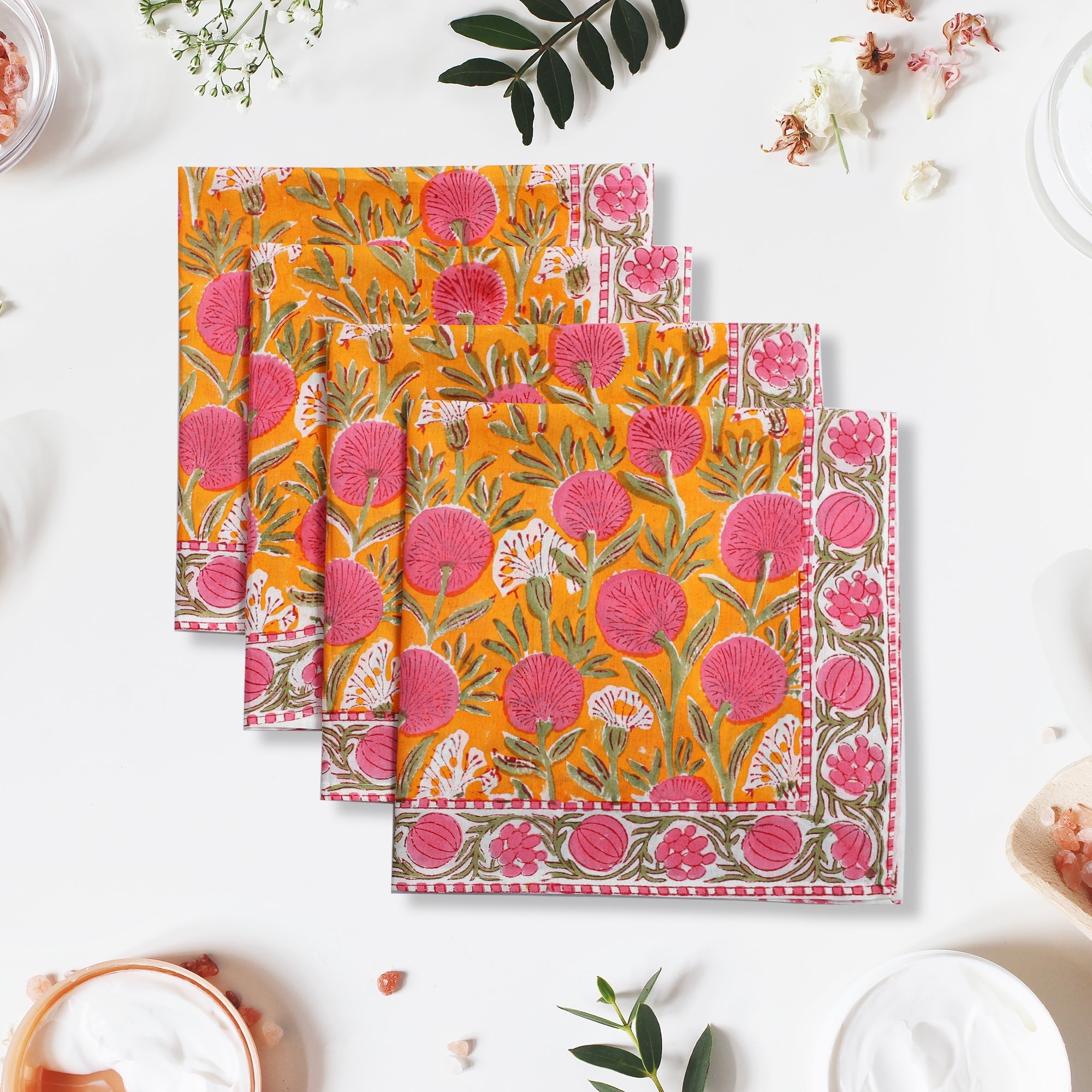 Bubblegum Pink Border Napkins Ridhi Block Print