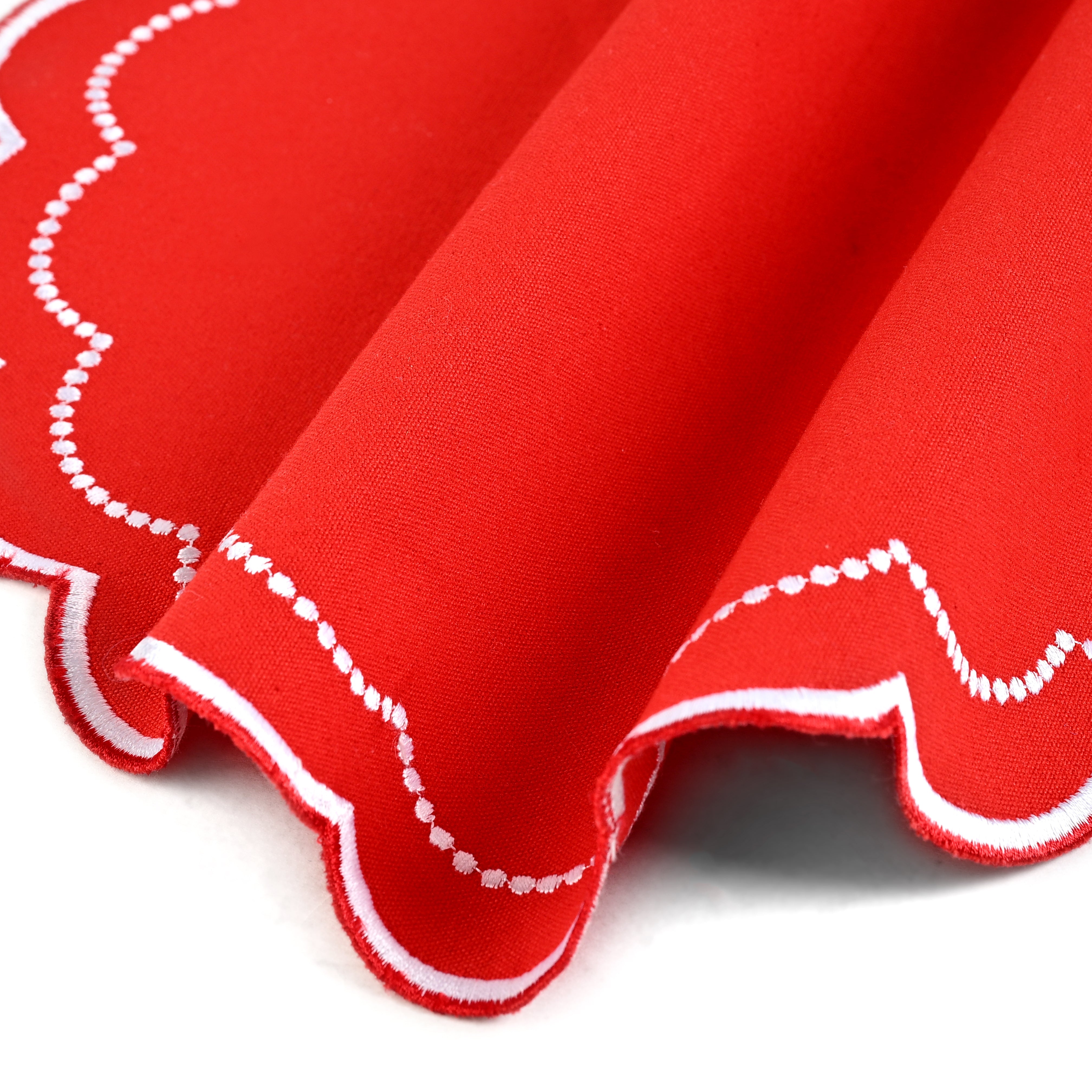 Red Scalloped Embroidery Round Placemat Ridhi Block Print