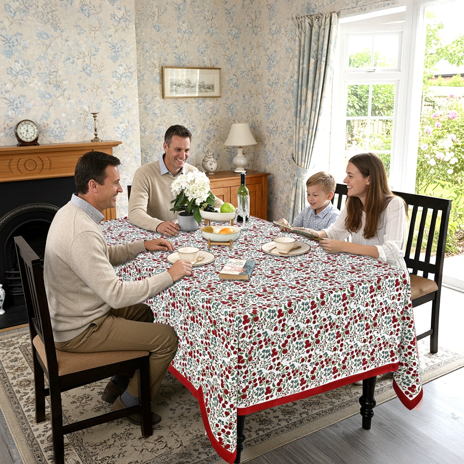 Garnet Red Rectangle Tablecloth Ridhi Block Print