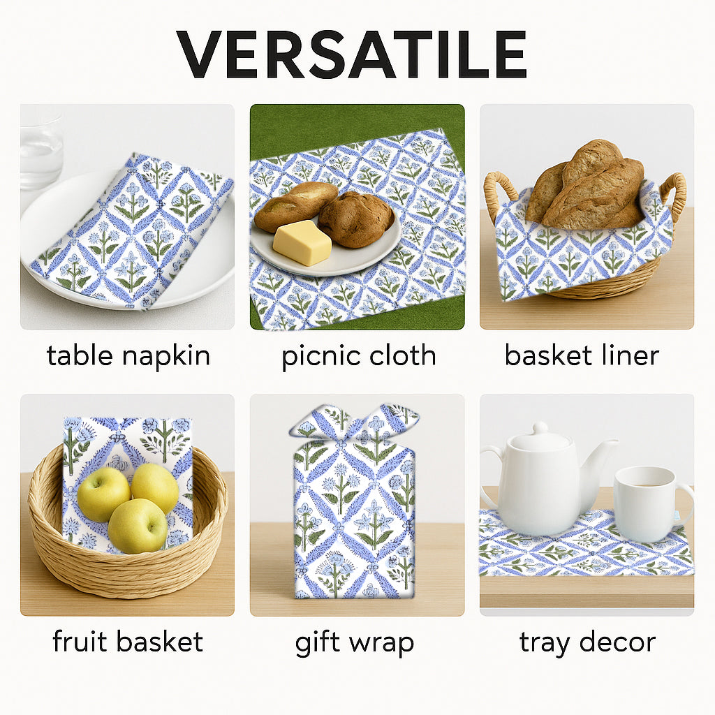 Light Steel Blue Plain Napkins Ridhi Block Print