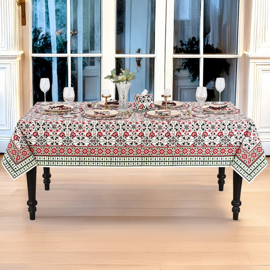 Apple Red & green Square & Rectangle Tablecloth Ridhi Block Print