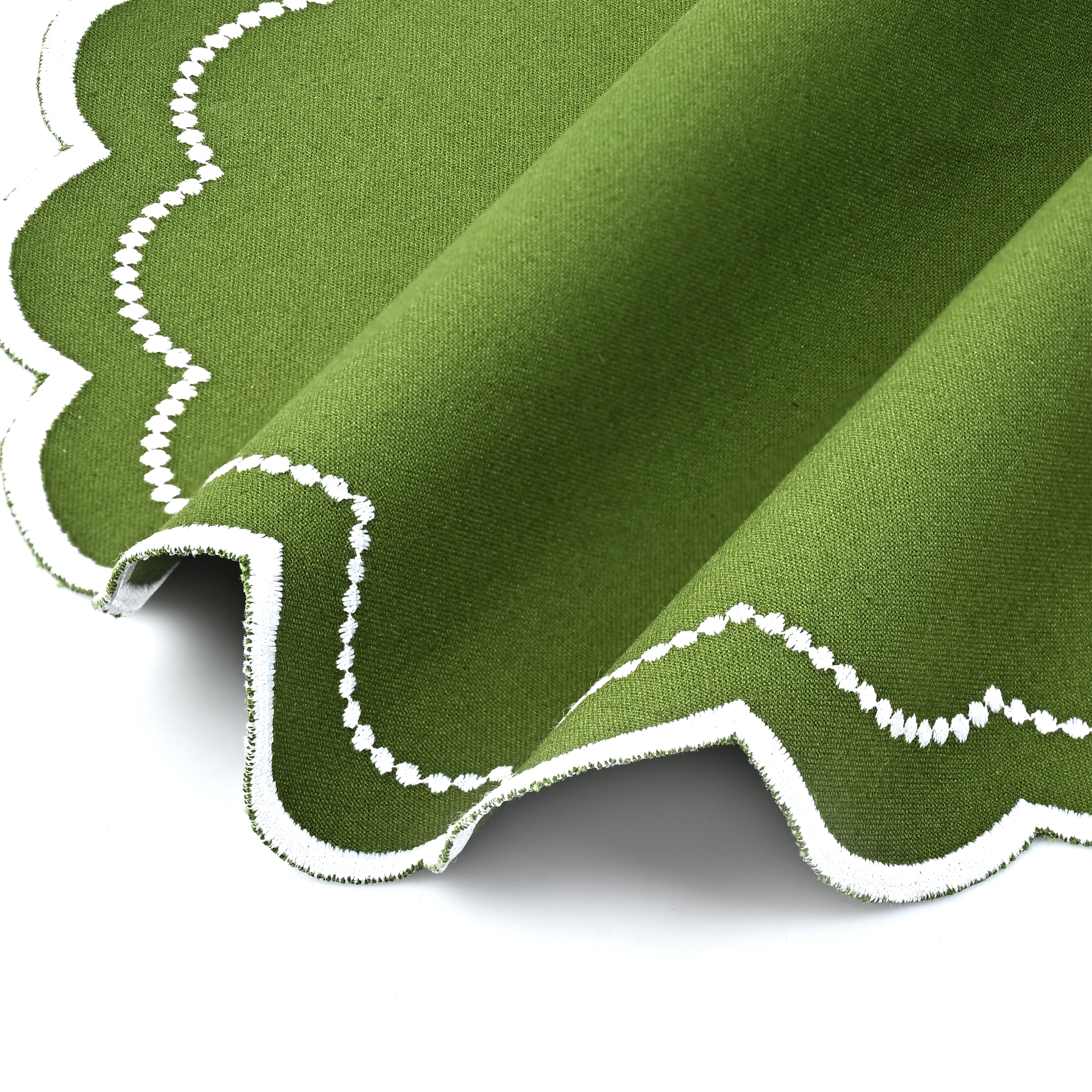 Green Scalloped Embroidery Round Placemat Ridhi Block Print
