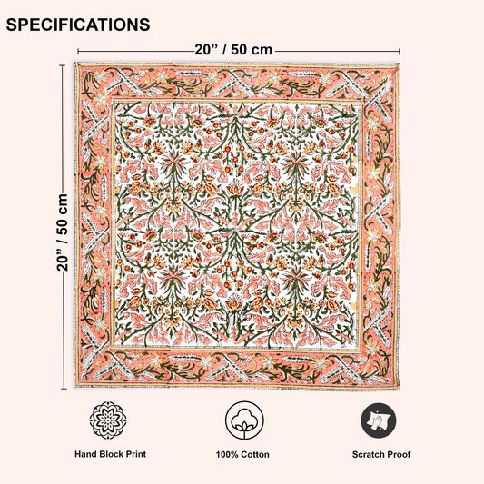 Sassy Salmon Pink Border Napkins Ridhi Block Print