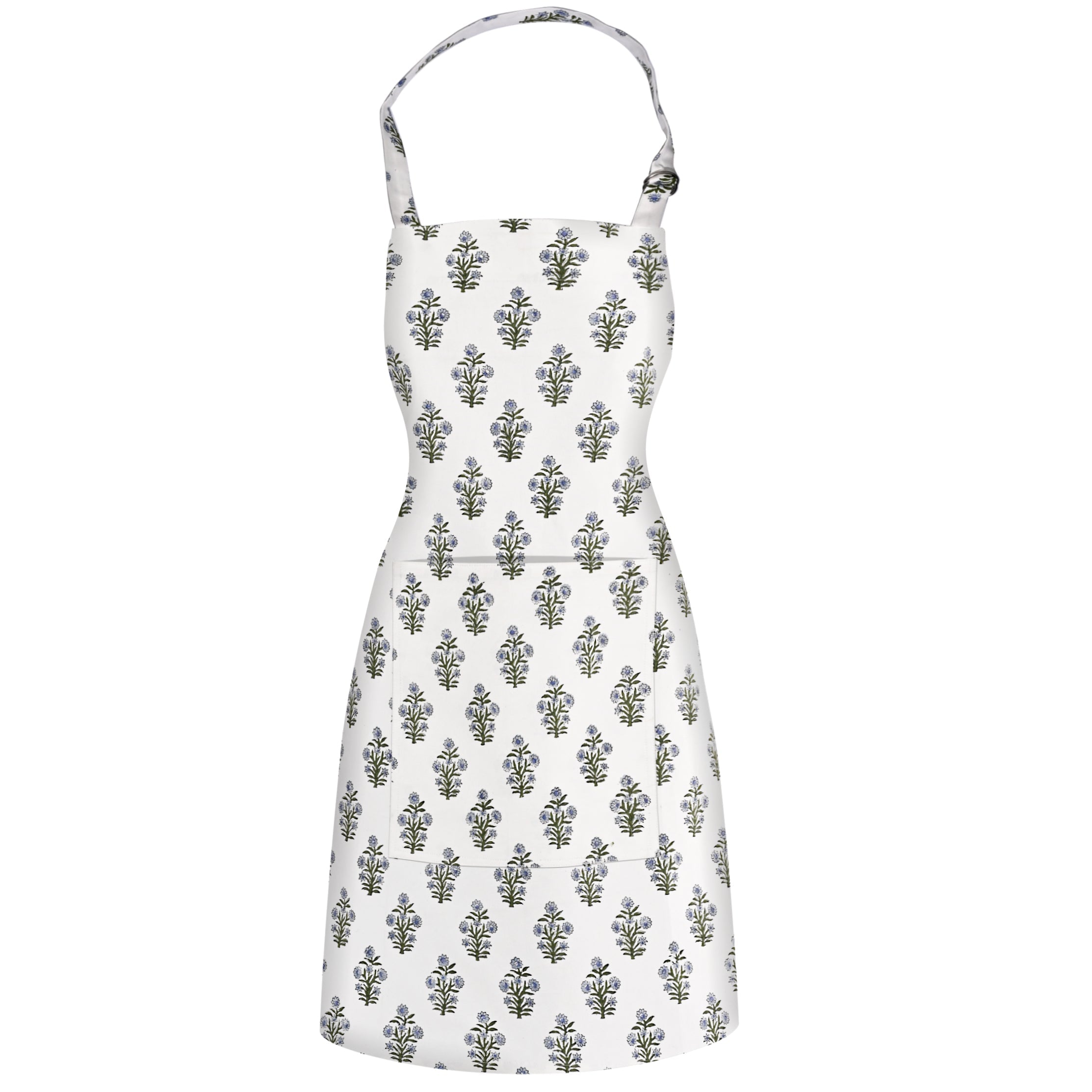 Indian Light Blue Hand Block Printed Cotton Kitchen Apron Ridhi Block Print