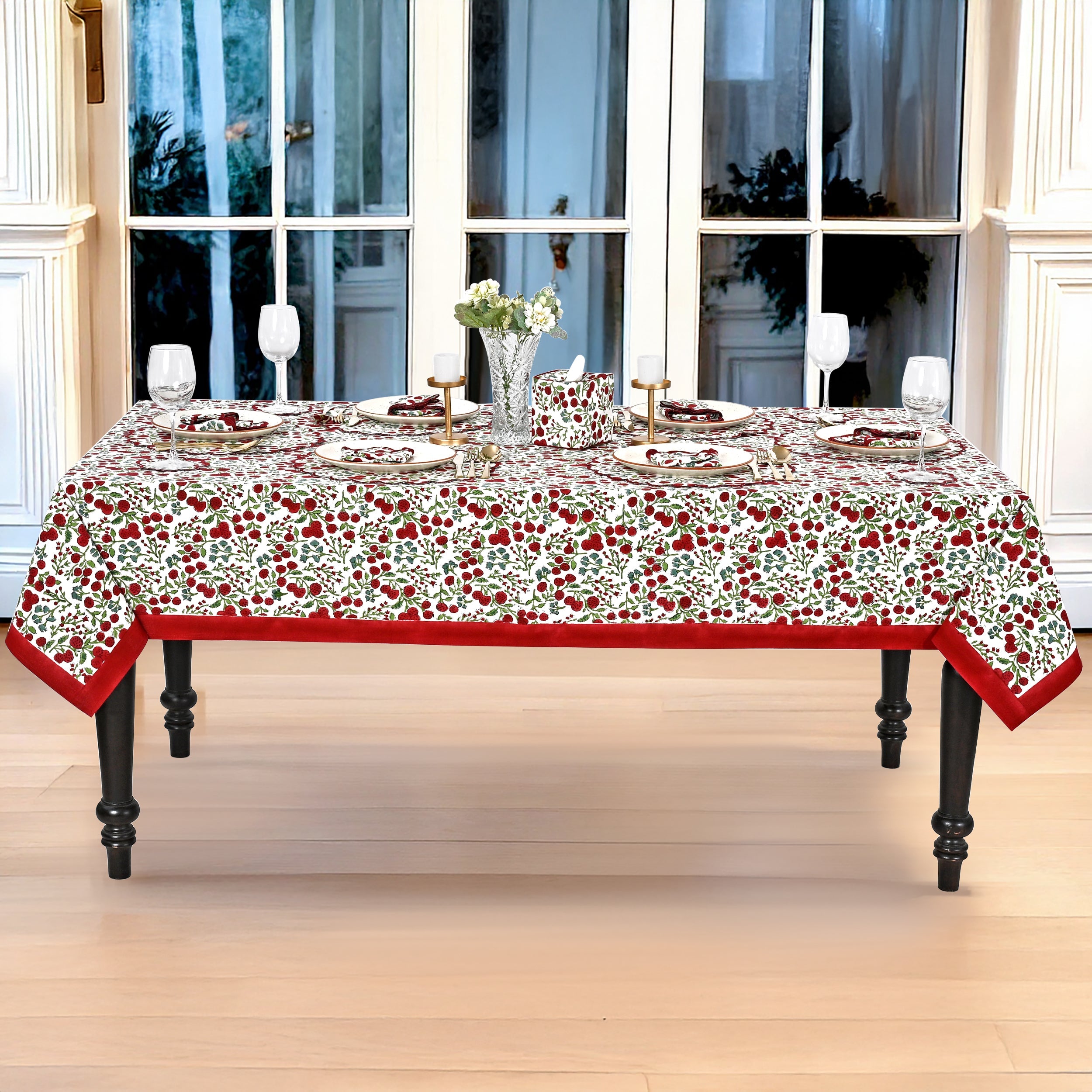 Garnet Red Rectangle Tablecloth Ridhi Block Print