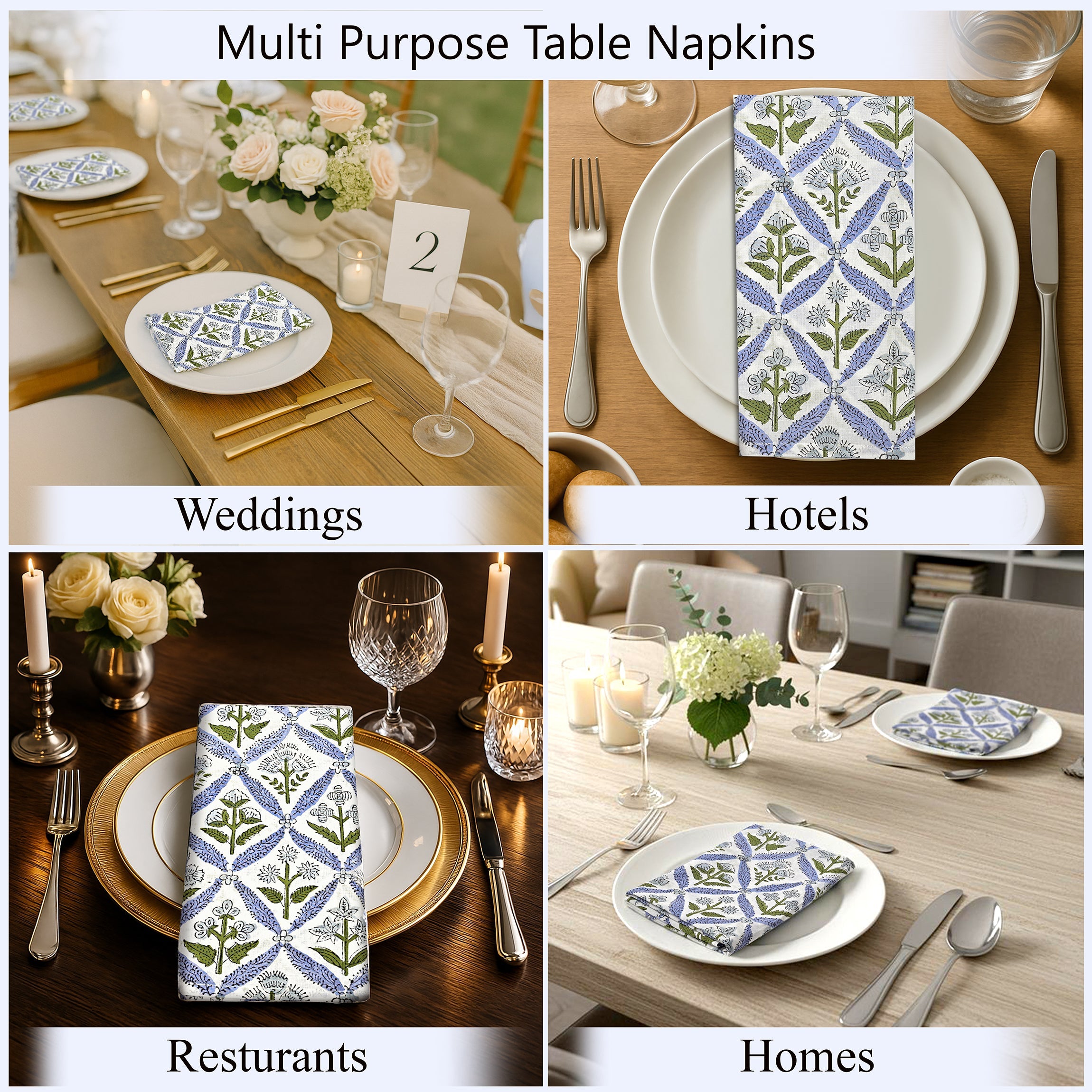 Light Steel Blue Plain Napkins Ridhi Block Print