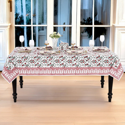 Ruby Red Emerald Green Rectangle Tablecloth Ridhi Block Print