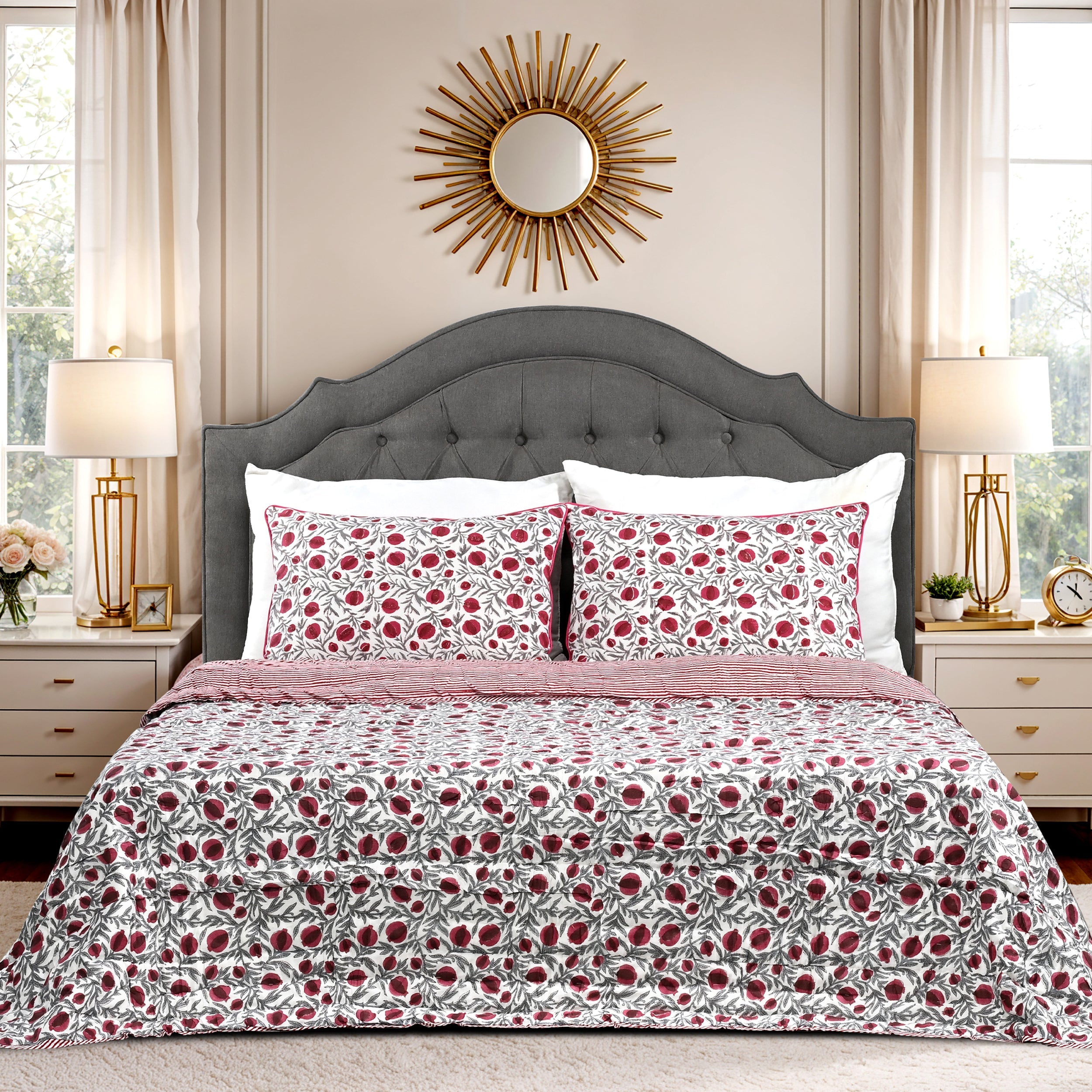 Red Pomegranate Quilt Ridhi Block Print