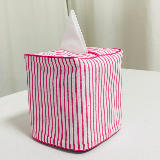 Pink Stripe Tissue Box Cover Ridhi Block Print