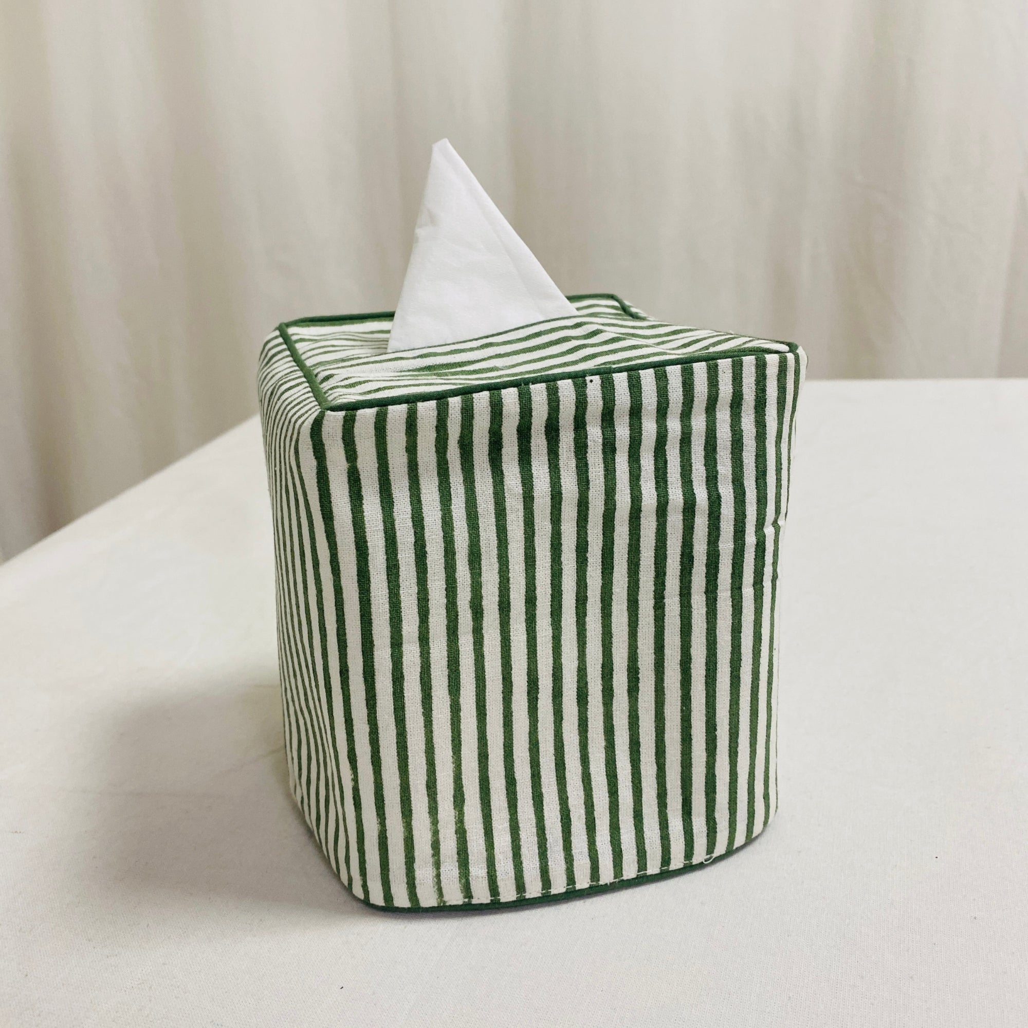 Forest Green Striped Tissue Box Cover Ridhi Block Print