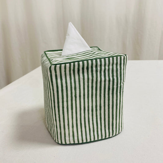 Forest Green Striped Tissue Box Cover Ridhi Block Print