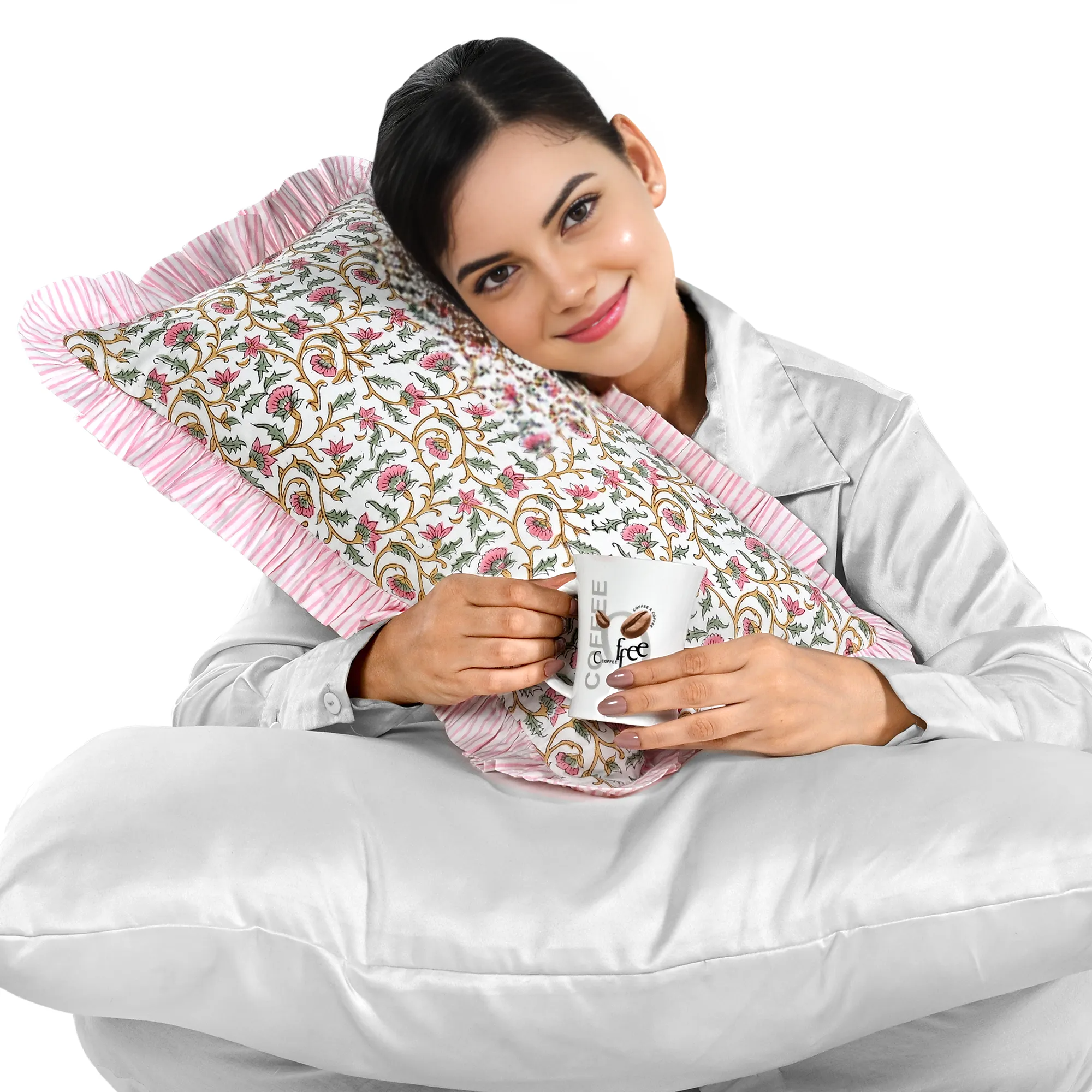 Rose Pink Floral Vine Ruffle Sham Pillow Cover RIDHI