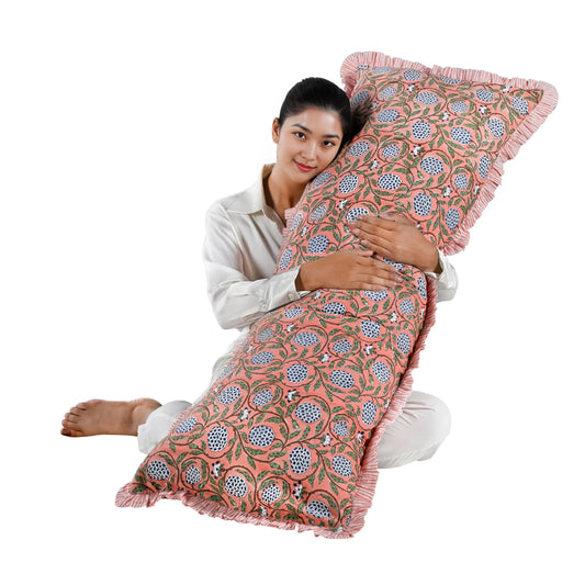 Dark Salmon Pink Sham Cover Ridhi Block Print