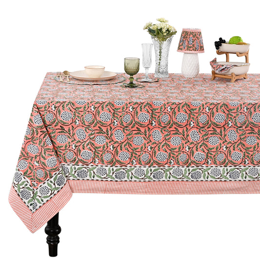 Dark Salmon Pink Square & Rectangle Tablecloth Ridhi Block Print