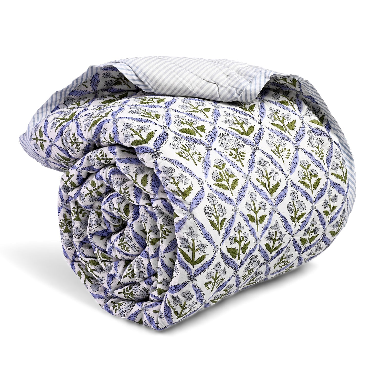 Light Steel Blue Quilt Ridhi Block Print