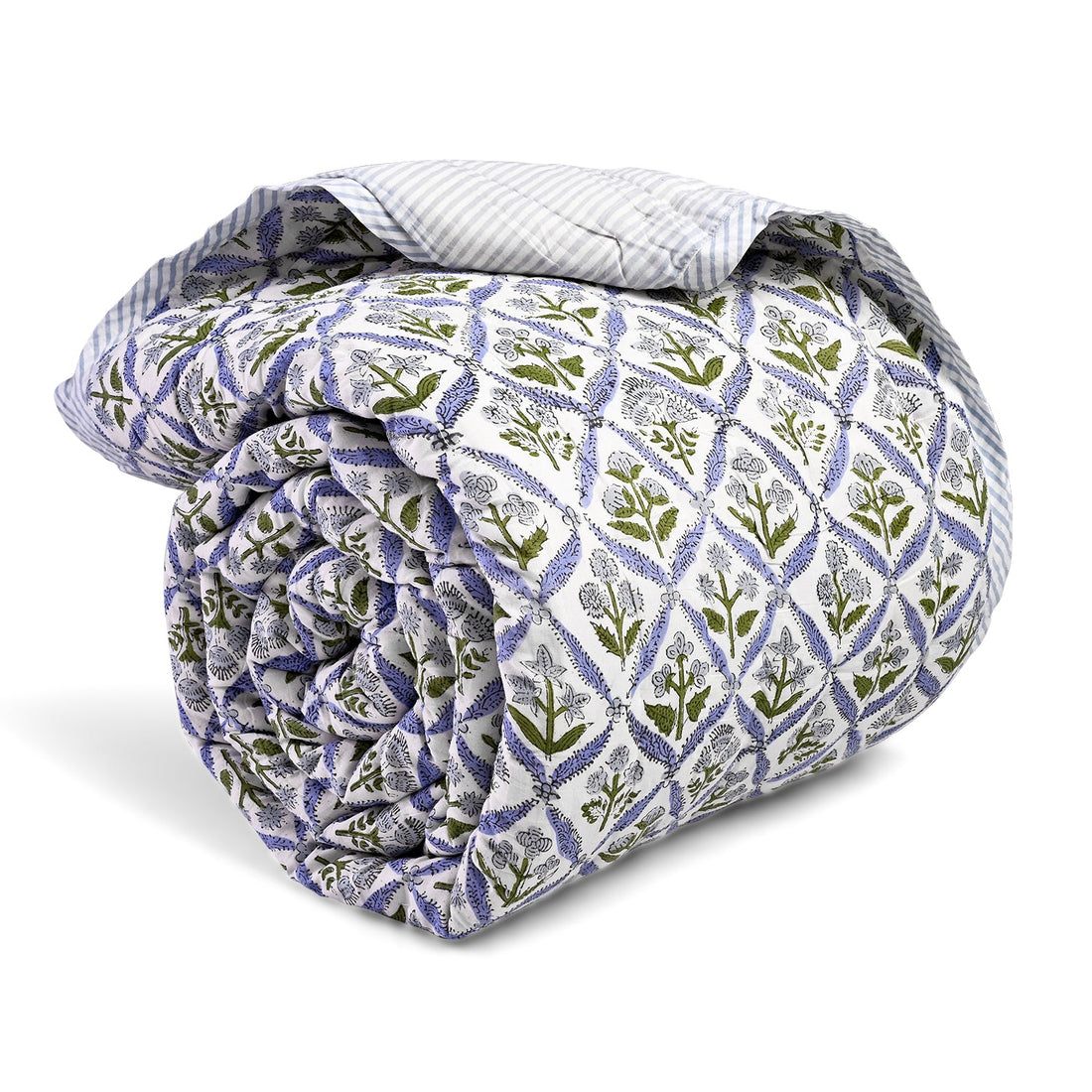 Light Steel Blue Quilt Ridhi Block Print