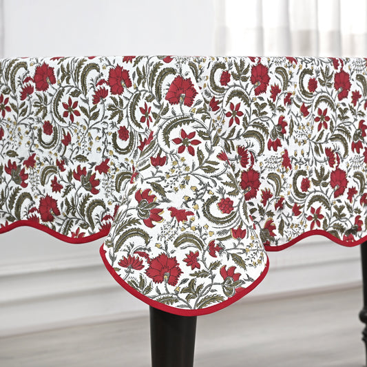 Piping Rectangle Tablecloth - Prune Red Ridhi Block Print