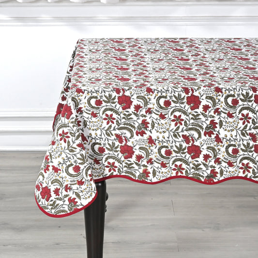 Piping Rectangle Tablecloth - Prune Red Ridhi Block Print