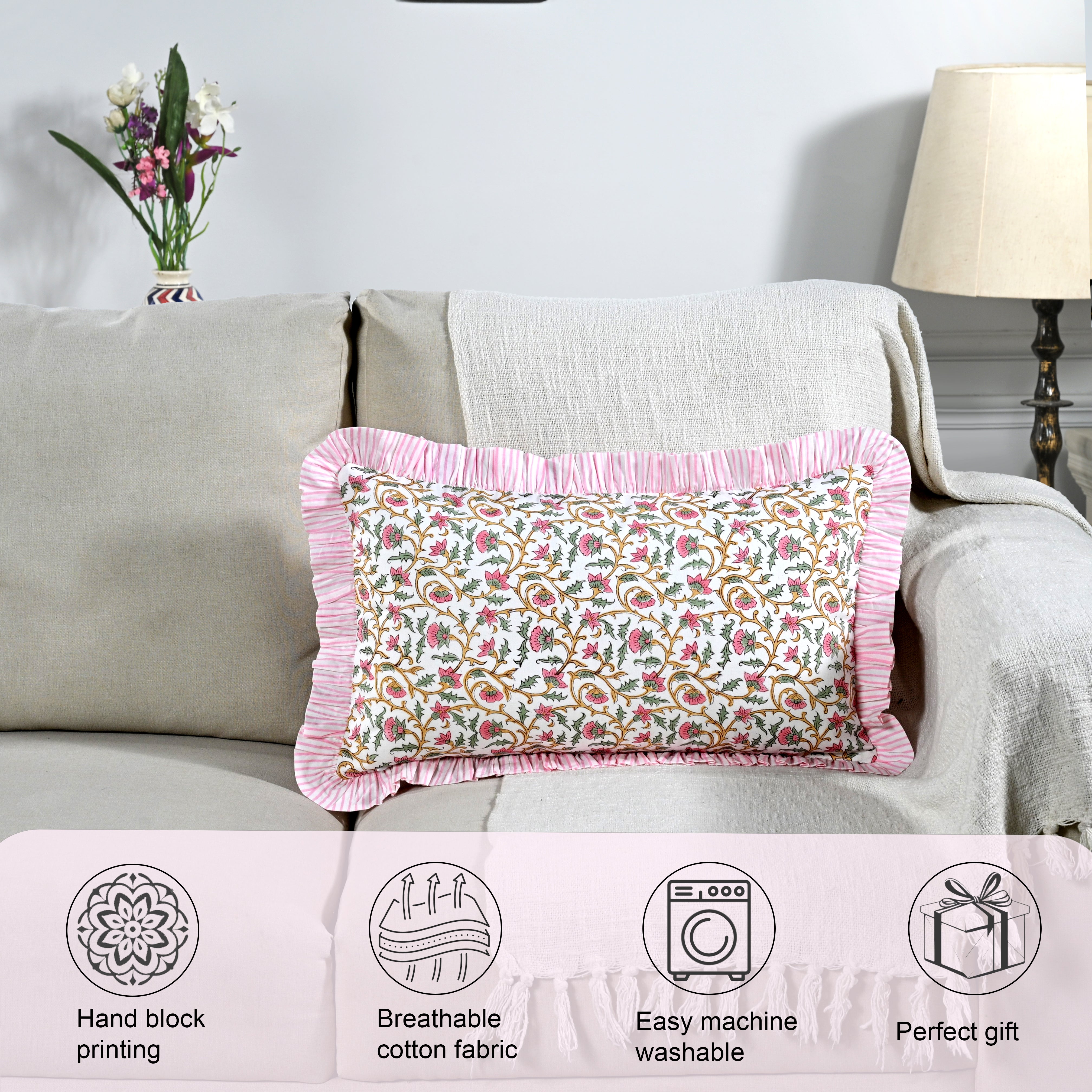 Rose Pink Floral Vine Ruffle Sham Pillow Cover RIDHI