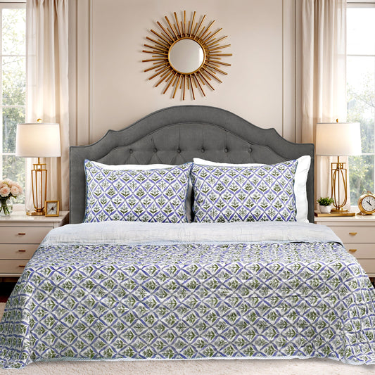 Light Steel Blue Quilt Ridhi Block Print