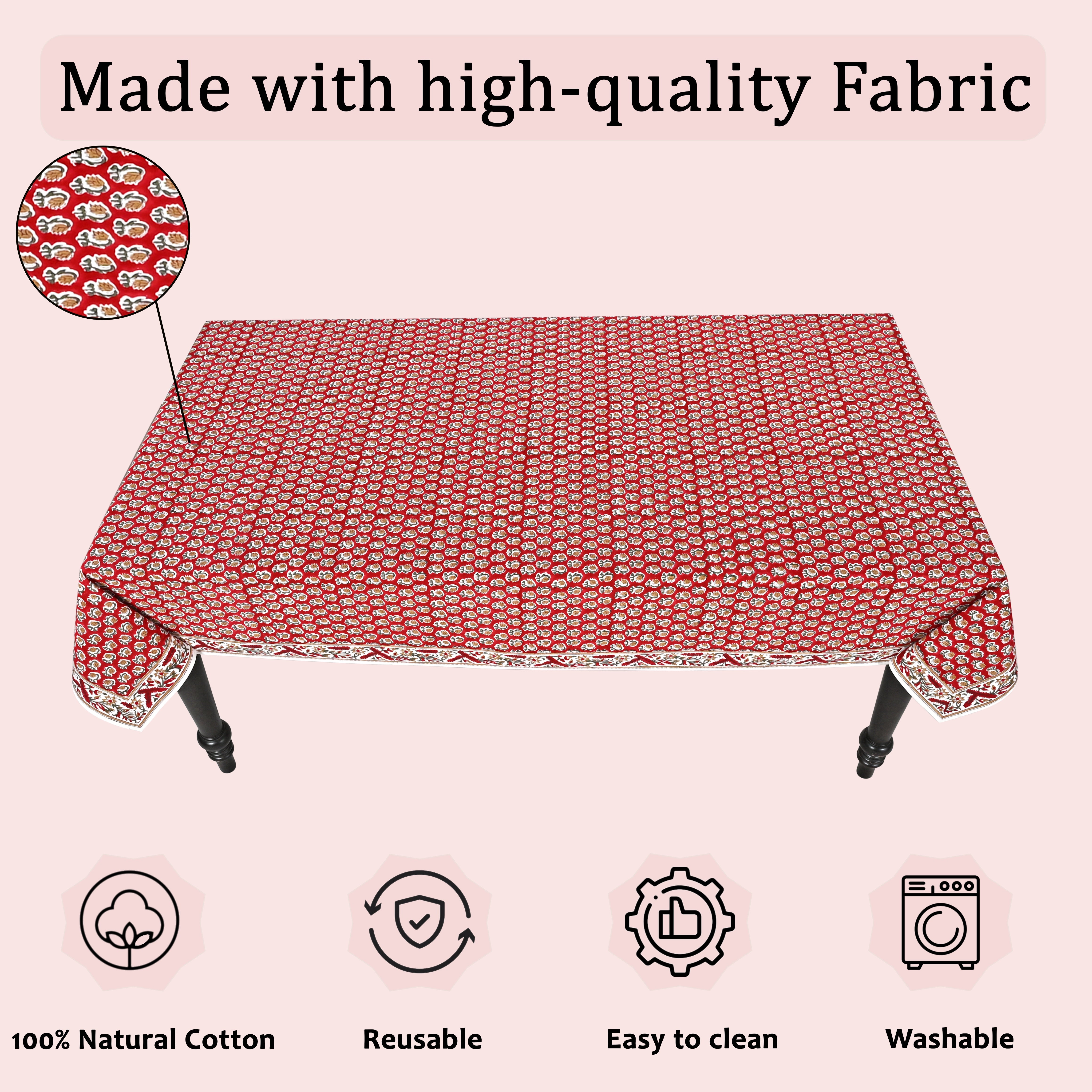 Choclate Cosmos Red Rectangle Tablecloth Ridhi Block Print