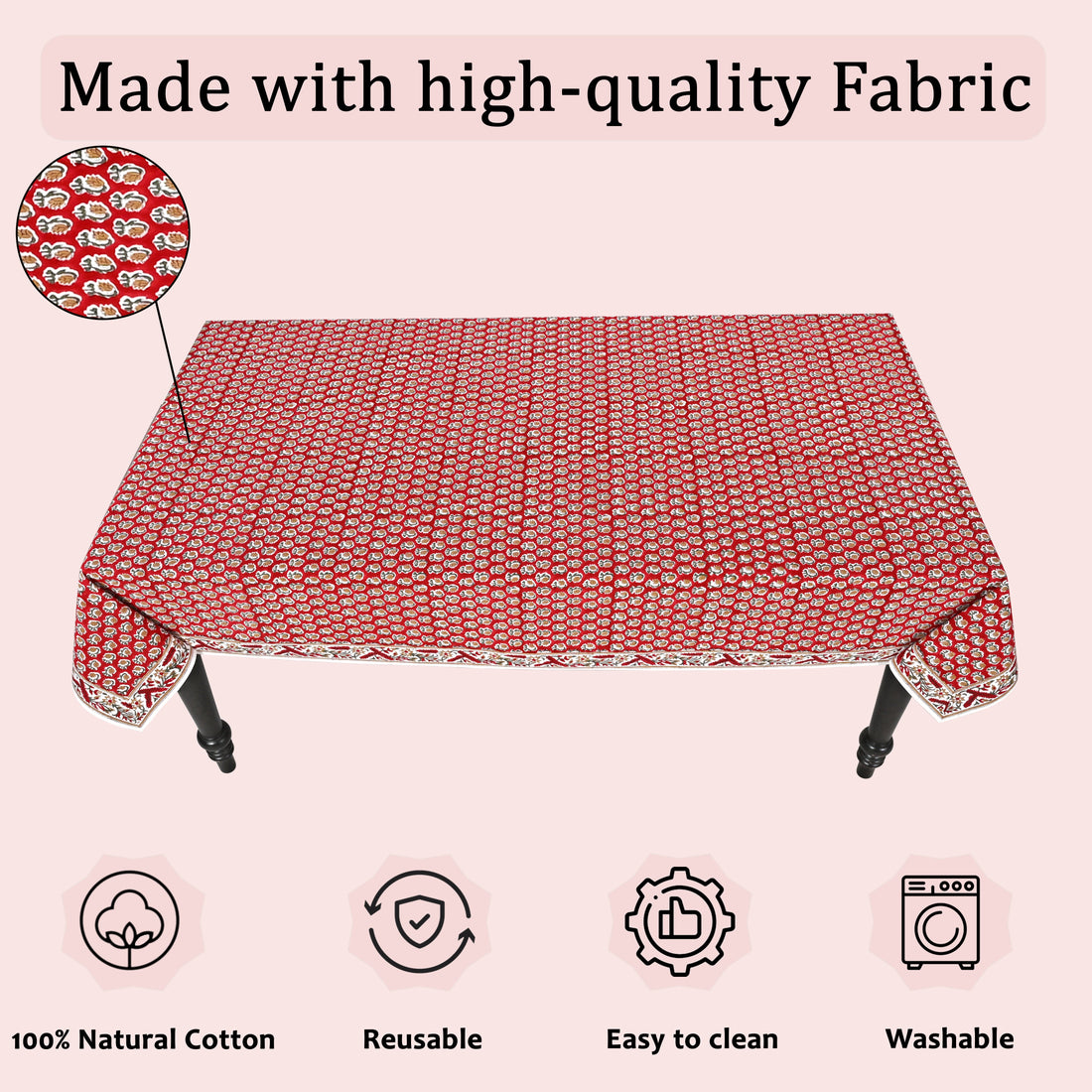Chocolate Cosmos Red Square & Rectangle Tablecloth Ridhi Block Print