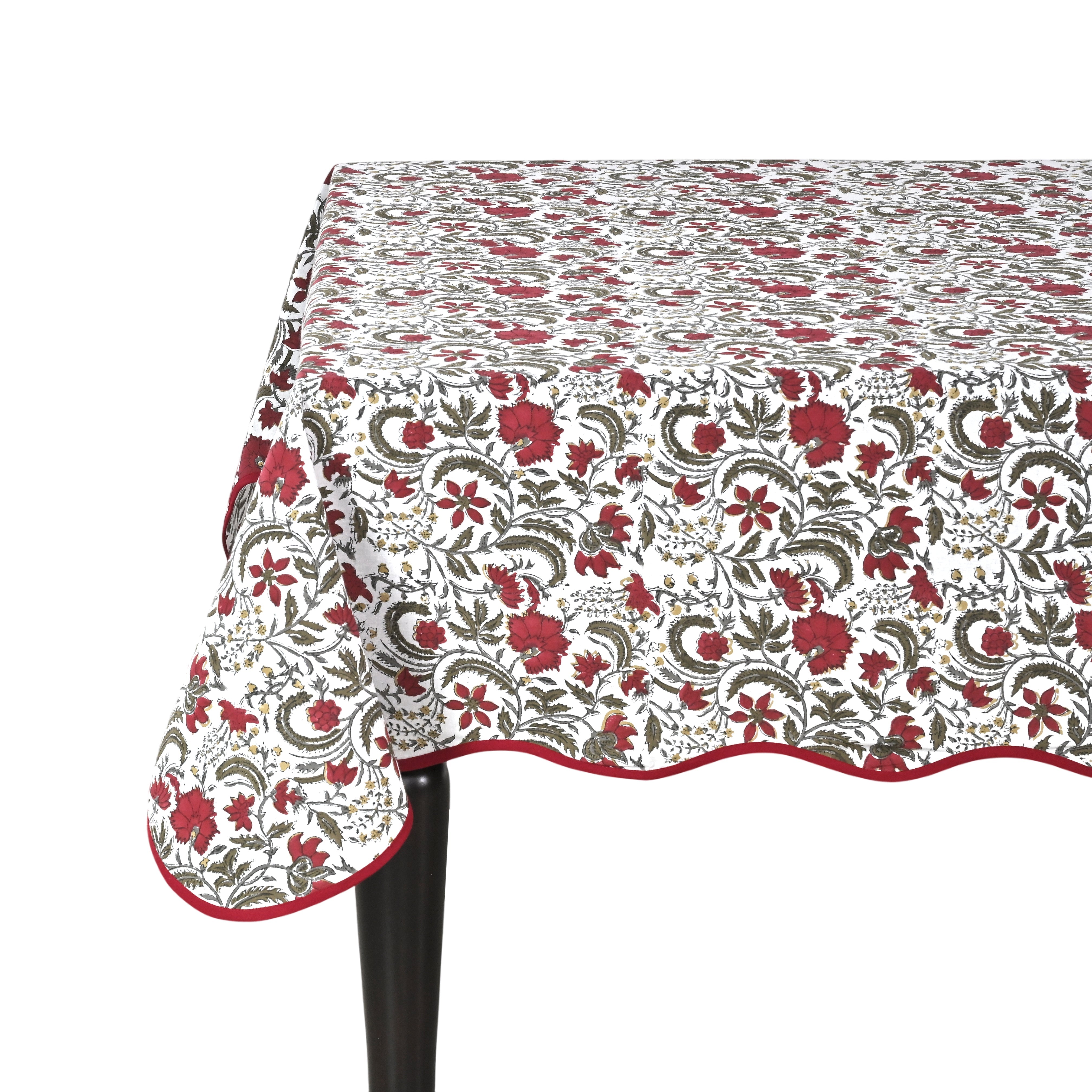 Piping Rectangle Tablecloth - Prune Red Ridhi Block Print