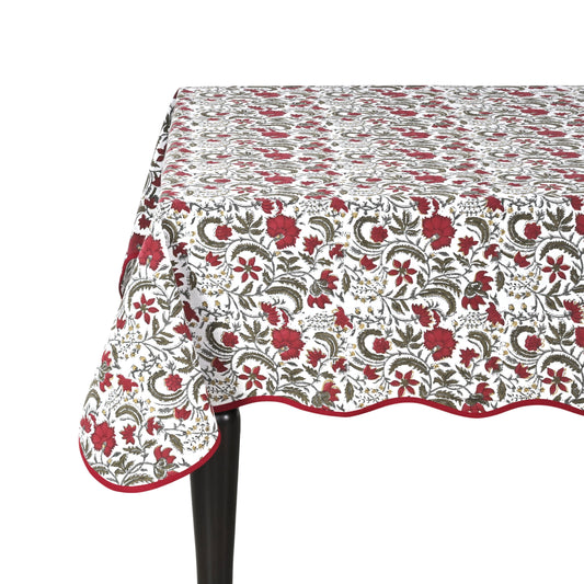 Piping Rectangle Tablecloth - Prune Red Ridhi Block Print
