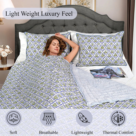 Light Steel Blue Quilt Ridhi Block Print