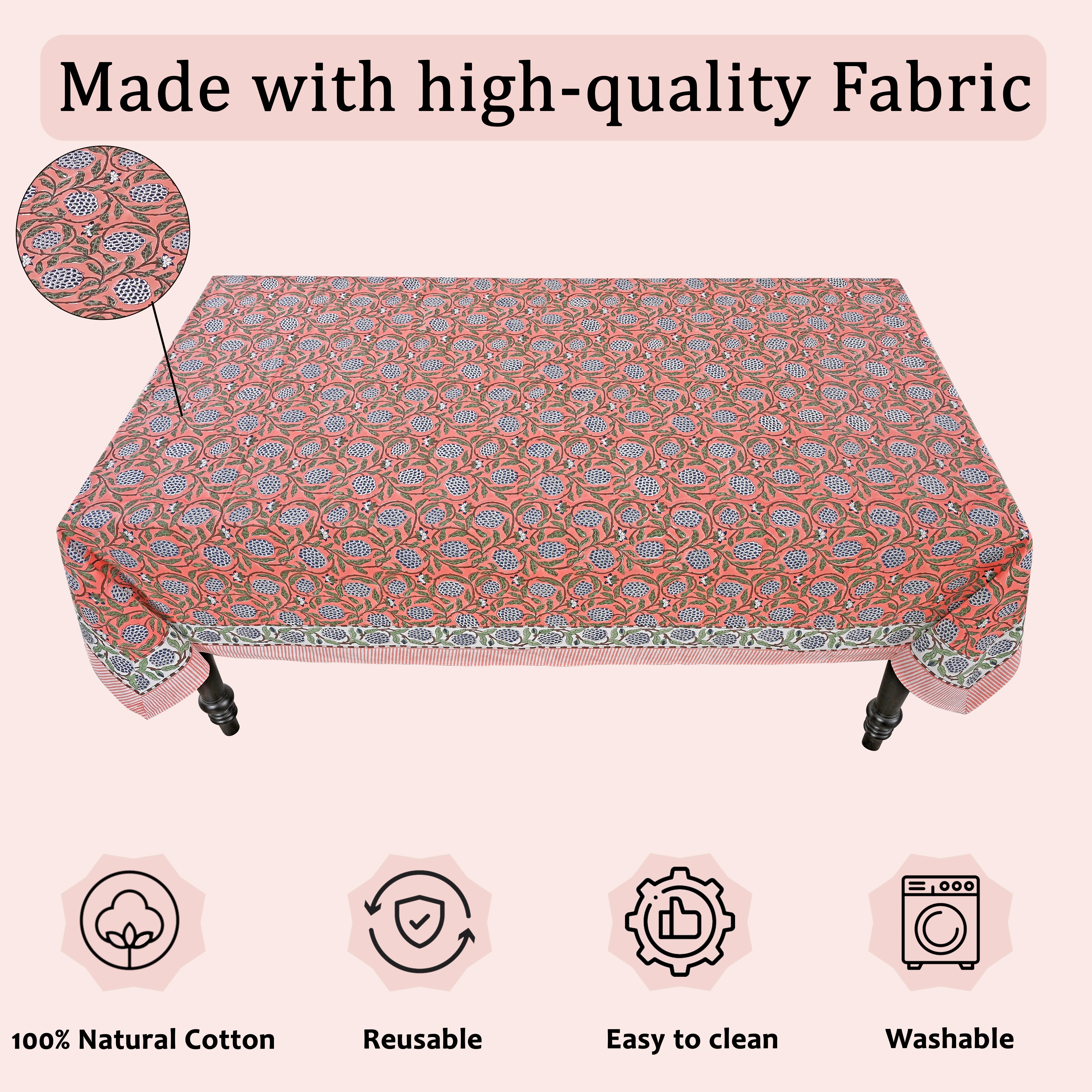 Dark Salmon Pink Square & Rectangle Tablecloth Ridhi Block Print