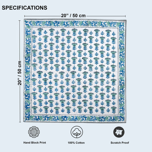 Aquamarine Blue Border Napkins Ridhi Block Print