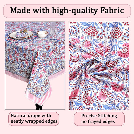 Pigeon Blue and Flamingo Pink Rectangle Tablecloth Ridhi Block Print