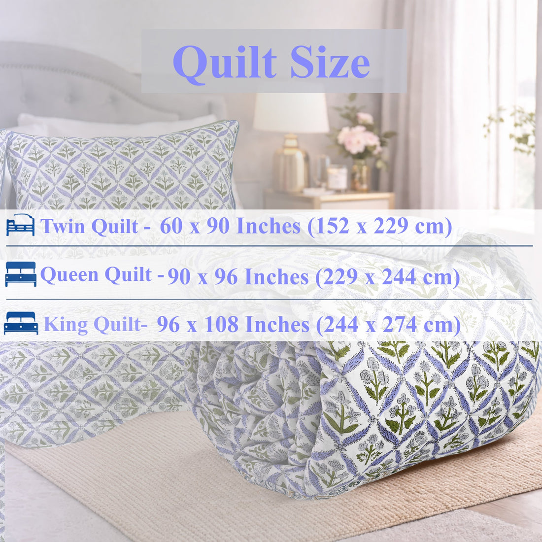 Light Steel Blue Quilt Ridhi Block Print