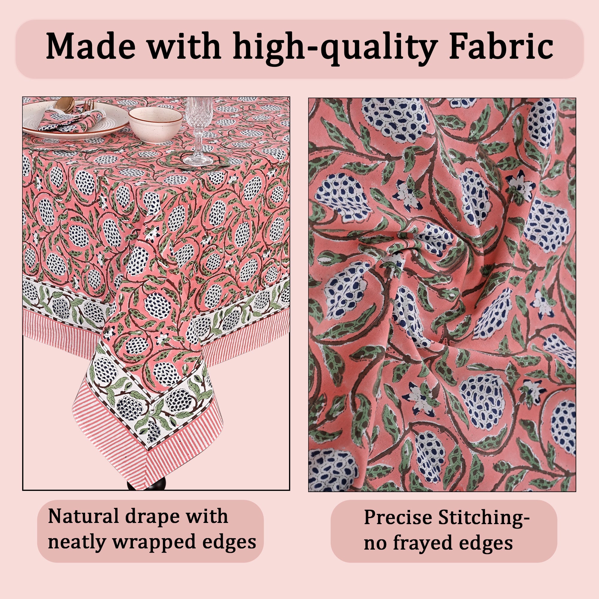 Dark Salmon Pink Square & Rectangle Tablecloth Ridhi Block Print