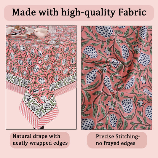 Dark Salmon Pink Square & Rectangle Tablecloth Ridhi Block Print