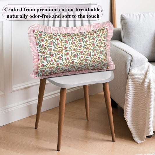 Rose Pink Floral Vine Ruffle Sham Pillow Cover RIDHI