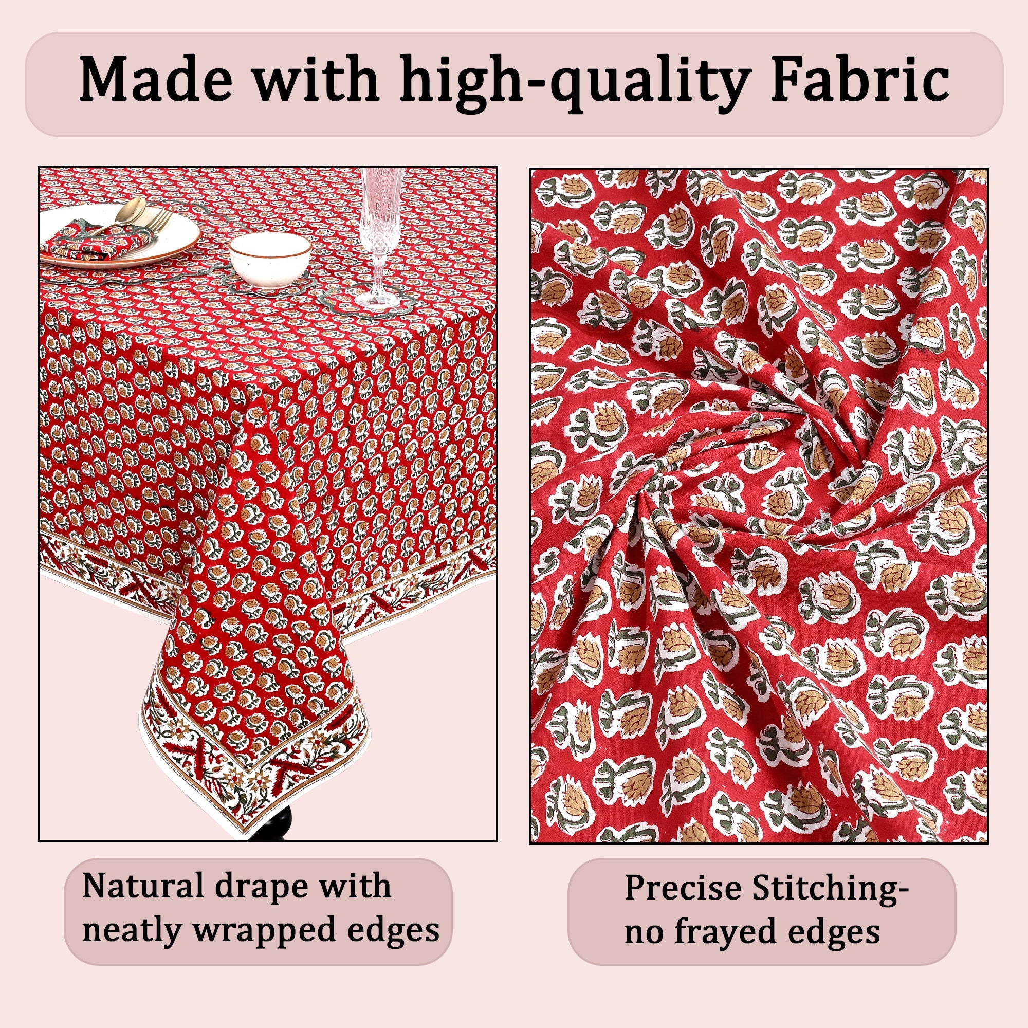 Choclate Cosmos Red Rectangle Tablecloth Ridhi Block Print